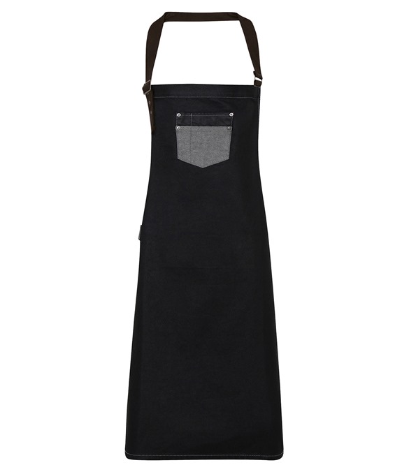 Division waxed-look denim bib apron with faux leather