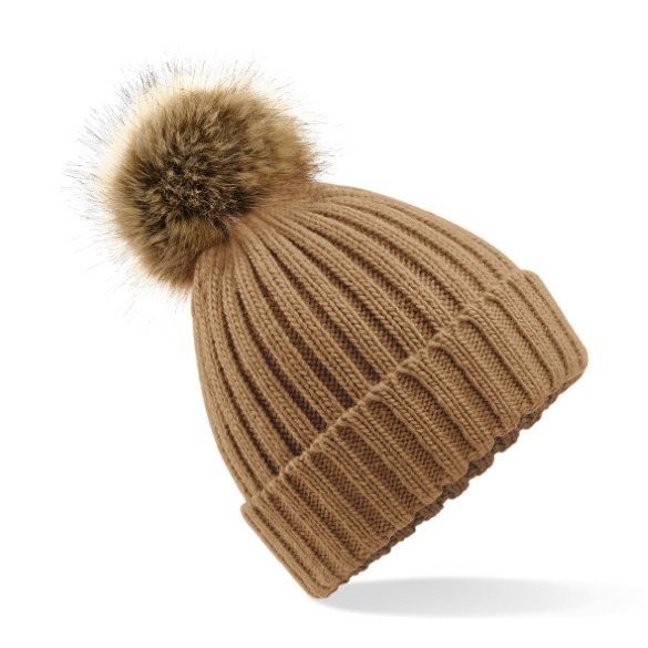 Fur pop pom chunky beanie
