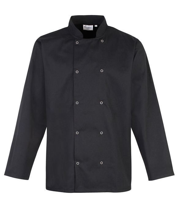 Studded front long sleeve chef&#39;s jacket