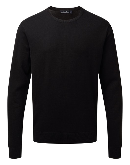 Crew neck cotton-rich knitted sweater